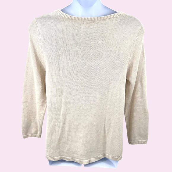 STYLE & CO LONG SLEEVE BEIGE SWEATER W/ EMBROIDERED CRANE BIRD FLORAL DESIGN XL - Picture 4 of 5